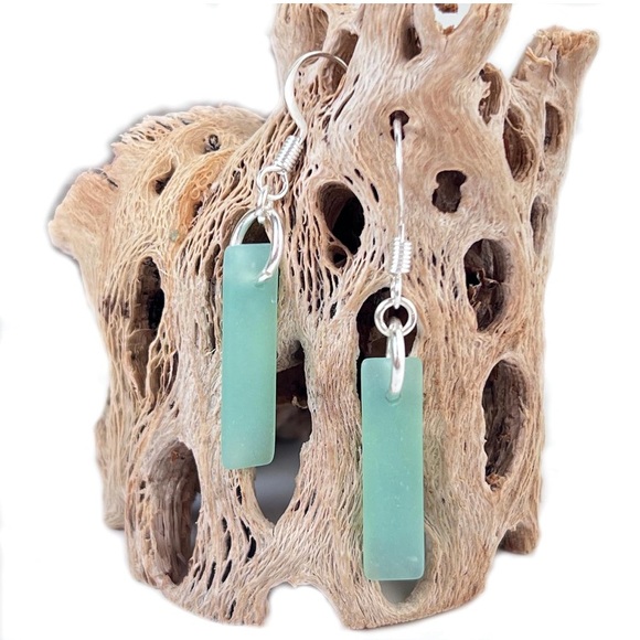 Earthlie Treasures Handmade Seaglass Dangle Earring in Sea green - Picture 2 of 5